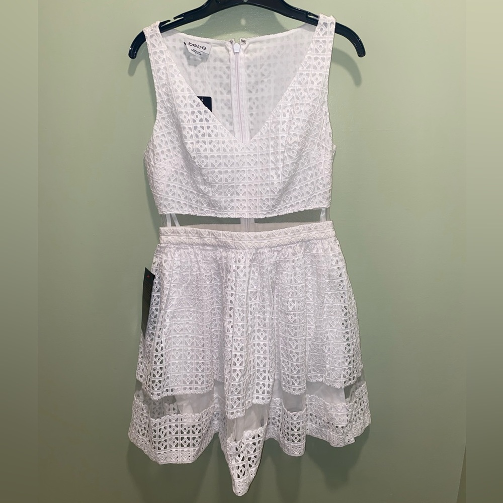 ✨NWT✨ Bebe White Dress with Mesh Detail